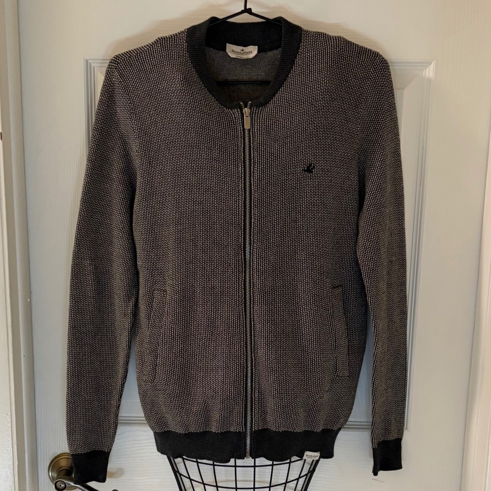 Brooksfield Torino 1971 Men's Small Full Zip Knit Bomber Cardigan Sweater Gray